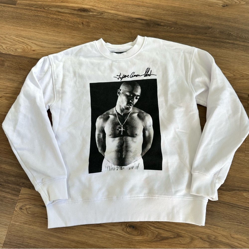 TUPAC 2PAC Sweatshirt Amaru Shakur Small Signature Unisex White Crew Pullover